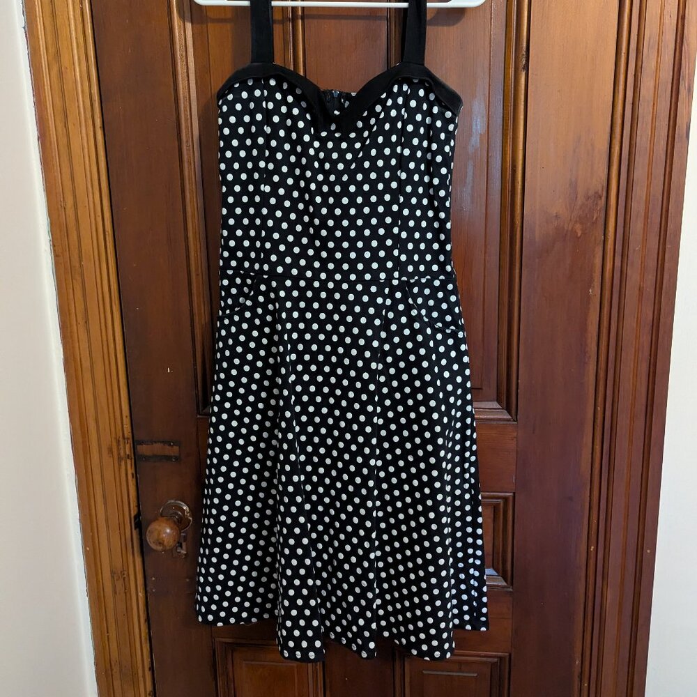 Switchblade Stiletto Polka Dot Fit & Flare Dress with POCKETS!  - Size XL